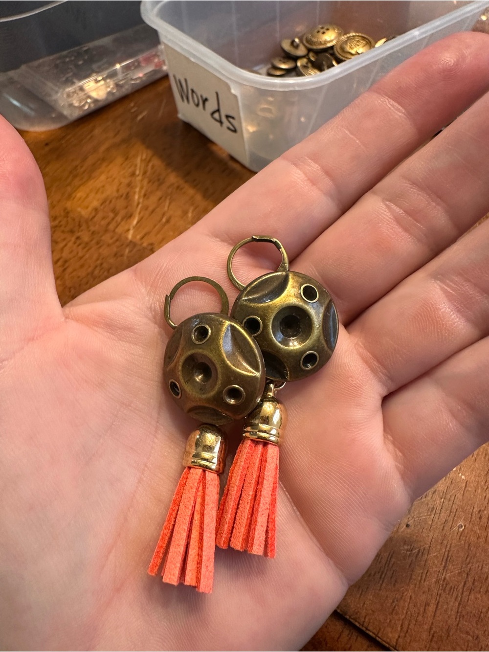 Vintage-Inspired Brass Orb Earrings with Orange Tassels